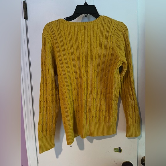 St. John’s Bay mustard yellow cable knit sweater large. - Picture 2 of 3